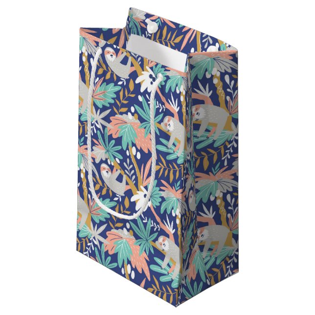 Tropical Blue Sloth Pattern Small Gift Bag (Front Angled)
