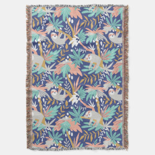 Tropical Blue Sloth Pattern Throw Blanket