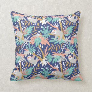 Tropical Blue Sloth Pattern Throw Pillow