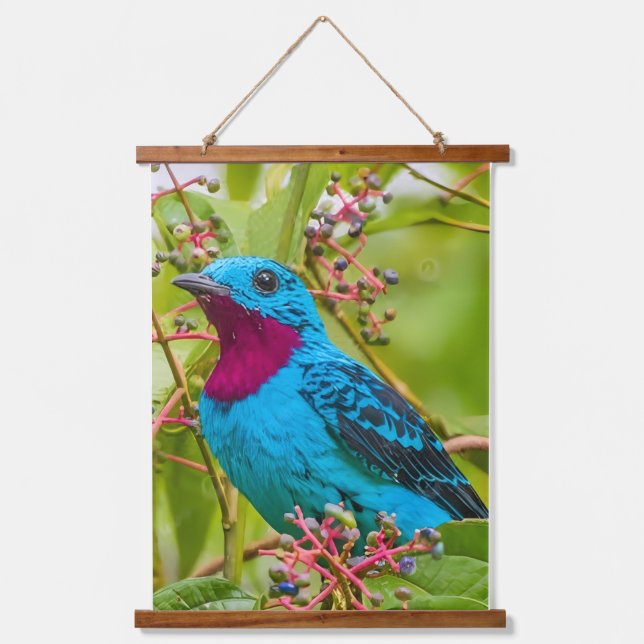 Tropical Blue Spangled Cotinga Rainforest Bird Hanging Tapestry (Front)
