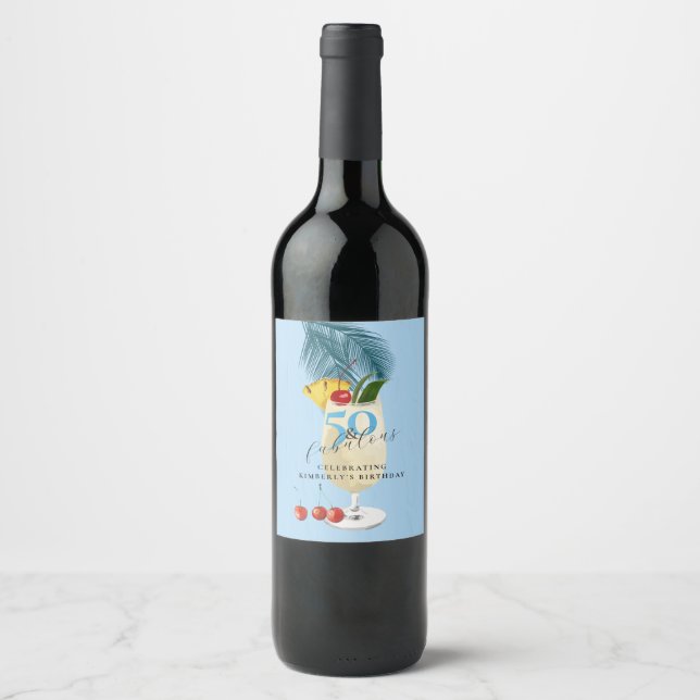 Tropical Blue Summer Cocktail 50th Birthday Party Wine Label (Front)