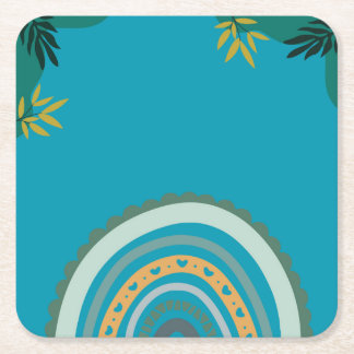 Tropical blue teal square paper coaster