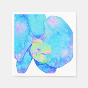 Tropical Blue Teal watercolor orchid painting Napkin
