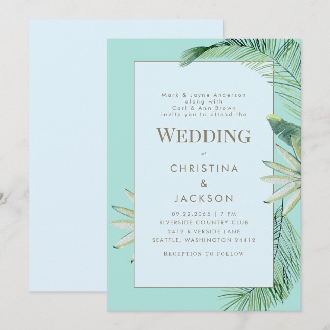 Tropical Blue & Turquoise Wedding  Invitation (Front/Back)