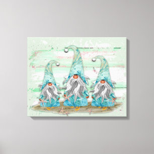 Tropical Blue Watercolor Beach Gnomes Canvas Print
