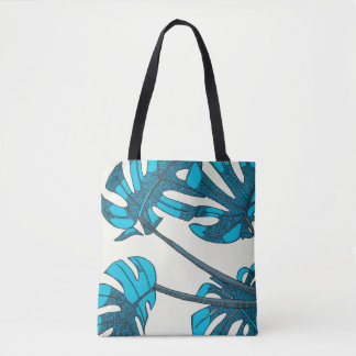 Tropical, blue, whimsical design tote bag