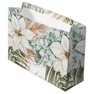 Tropical Blue White Flowers Bridal Shower Large Gift Bag