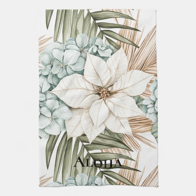 Tropical Blue White Flowers   Kitchen Towel (Vertical)