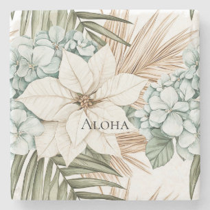 Tropical Blue White Flowers   Stone Coaster