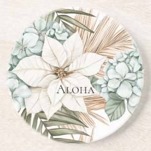 Tropical Blue White Flowers Wedding Coaster