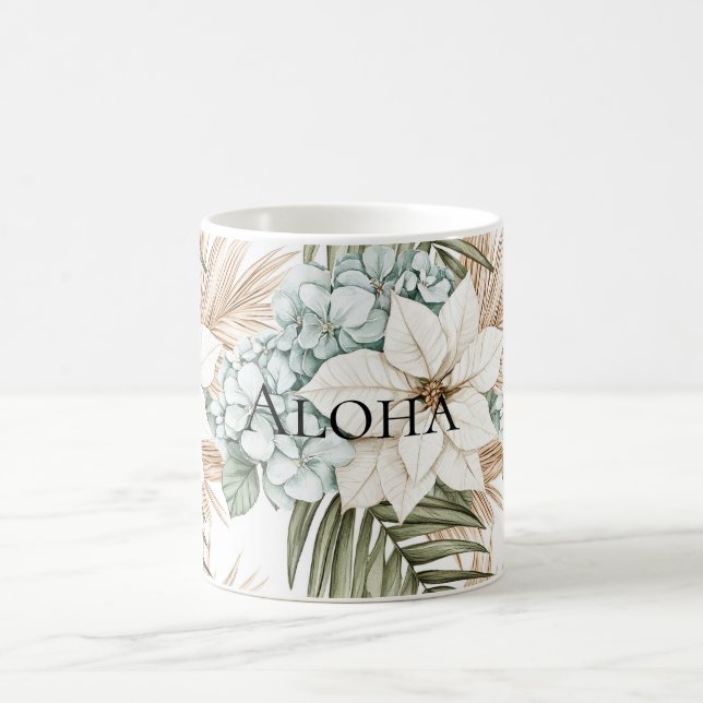 Tropical Blue White Flowers Wedding Coffee Mug (Center)