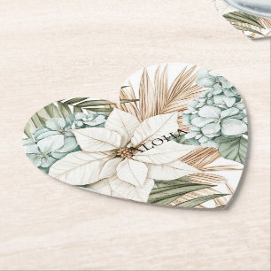 Tropical Blue White Flowers Wedding Paper Coaster