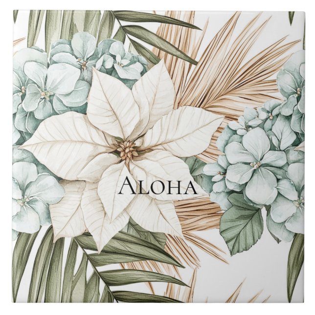 Tropical Blue White Flowers Wedding Tile (Front)