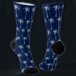 Tropical Blue White Palm Tree Pattern Socks<br><div class="desc">This cool tropical design features an artistic white palm tree pattern over a navy blue background.</div>