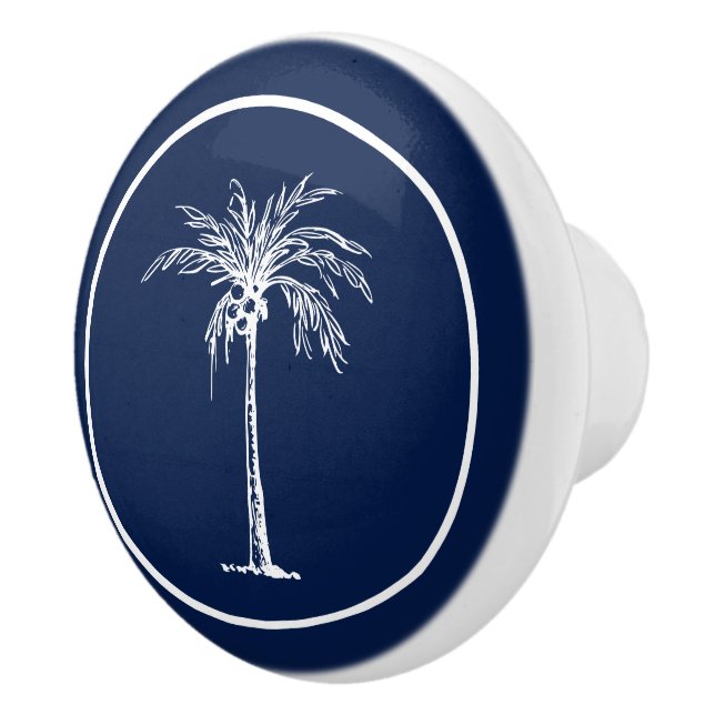 Tropical Blue White Palm Tree Personalized Ceramic Knob (Right)