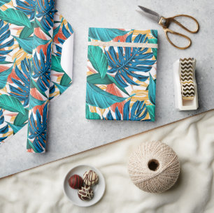 Tropical Blue yelllow leaves  Wrapping Paper