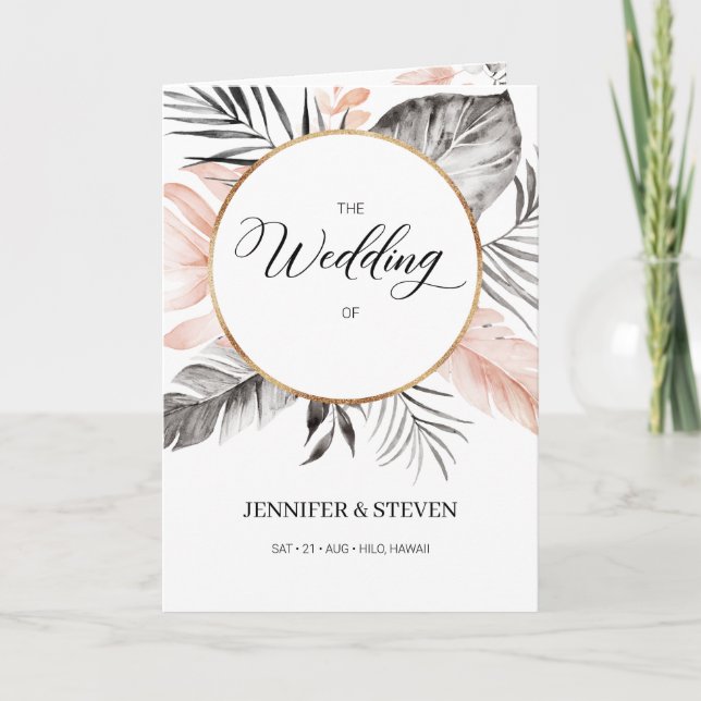 Tropical Blush Grey Mariage Feuille plié Programme (Devant)