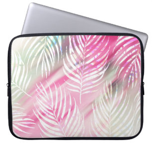 Tropical blush mint green white watercolor floral laptop sleeve