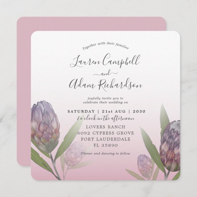 Tropical Blush Pink & Purple Floral Wedding Invitation (Front/Back)