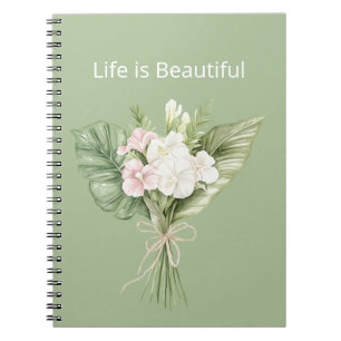 Tropical Blush Pink White Hibiscus Flowers Notebook