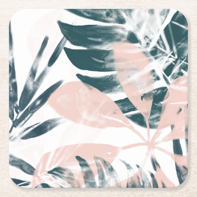 Tropical Blush Square Paper Coaster (Front)