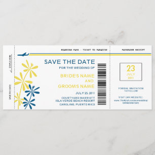 Tropical Boarding Pass Save the Date Invitations