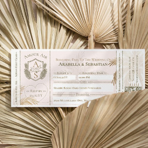 Tropical Boarding Plane Ticket Destination Wedding Invitation