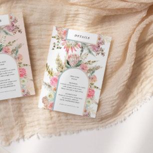 tropical bohemian blush reception details card
