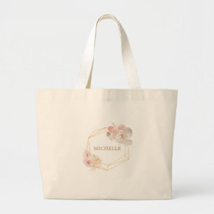 Tropical bohemian foliage pastel monogram large tote bag