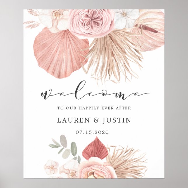 tropical bohemian Wedding Welcome Poster (Front)