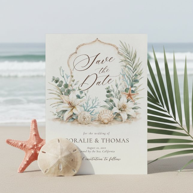 Tropical Boho Beach Wedding Crest Save The Date (Creator Uploaded)
