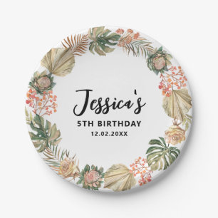 Tropical Boho dried palm leaves Wreath Birthday Paper Plate
