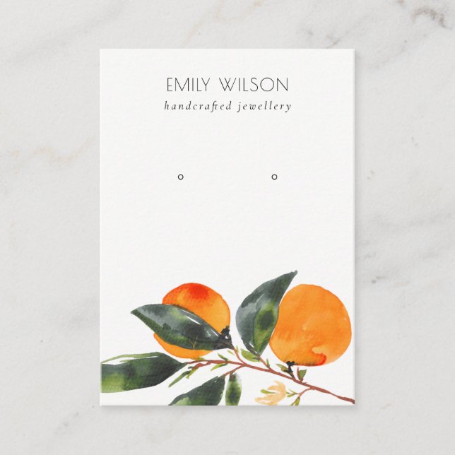 Tropical Boho Mandarin Branch Stud Earring Display Business Card (Front)