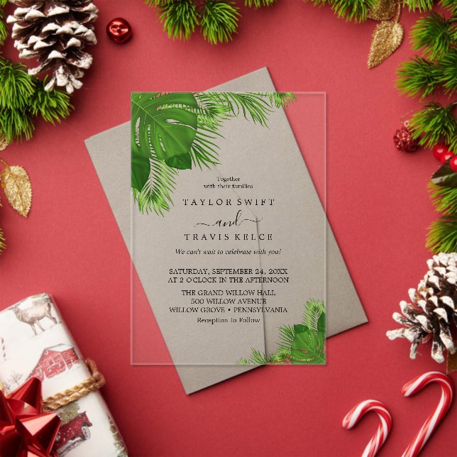 Tropical Boho Palm Beach Wedding Invite Acrylic Invitations (Insitu (Holiday))