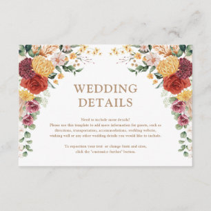 Tropical Boho Pampas Flower Garden Wedding Details Enclosure Card