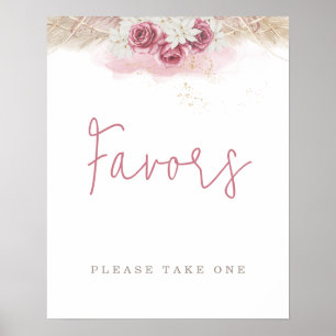Tropical Boho Pink Roses Baby Shower Favours Poster