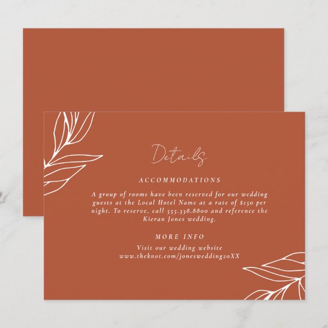 Tropical Boho Rust Wedding Details Enclosure Card (Front/Back)