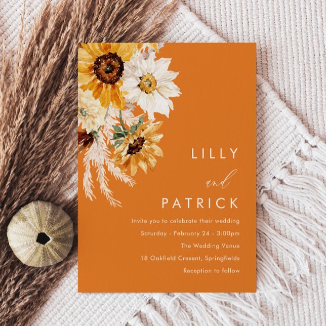 Tropical Boho Sunflower Wedding Invitation (Creator Uploaded)