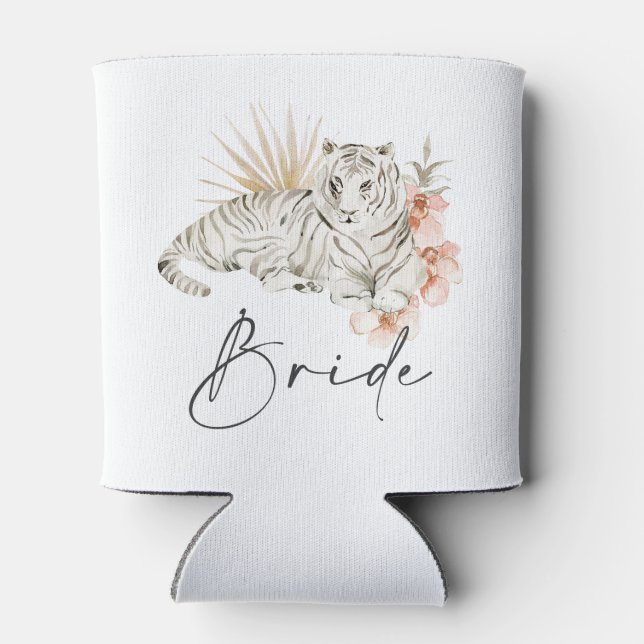 Tropical Boho Tigers Bachelorette Bride Can Cooler (Back)
