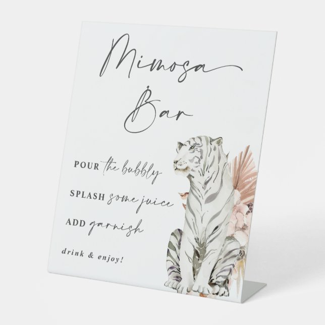 Tropical Boho Tigers Mimosa Bar Pedestal Sign (Front)