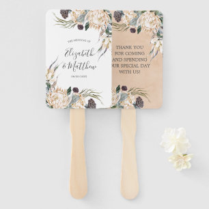 Tropical Boho White Protea Wedding Thank You Hand Fan