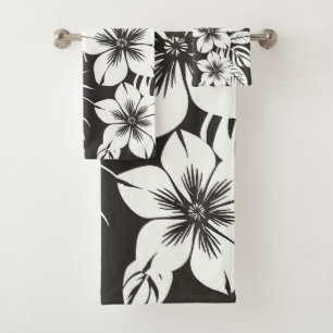 Tropical Botanical Black and White Bath Towel Set