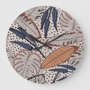 Tropical Botanical Fabric Vintage Illustration Large Clock