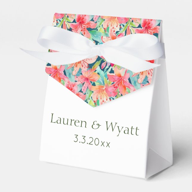 Tropical Botanical Floral Beach Custom Wedding  Favor Box (Front Side)