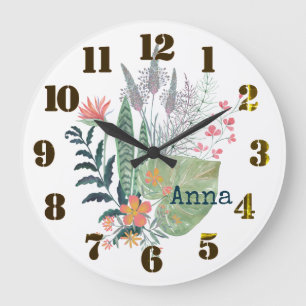 tropical Botanical floral personalized Large Clock