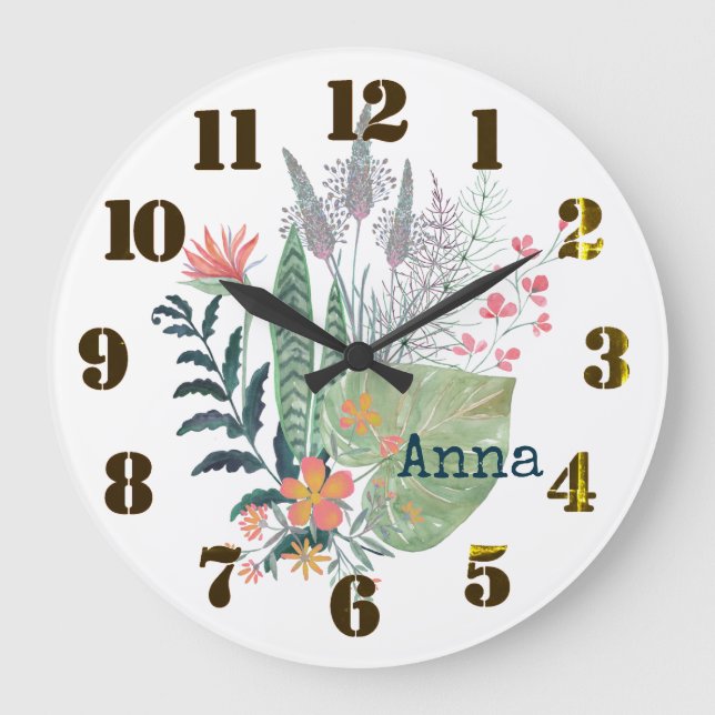 tropical Botanical floral personalized Large Clock (Front)
