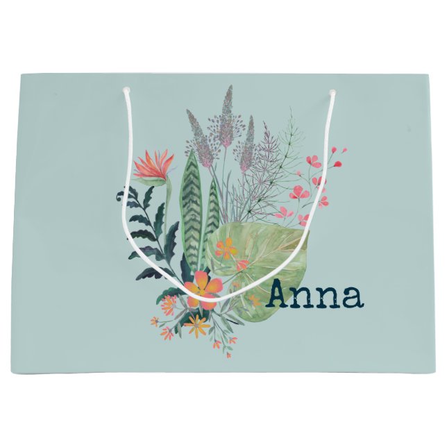 tropical Botanical floral personalized Large Gift Bag (Front)