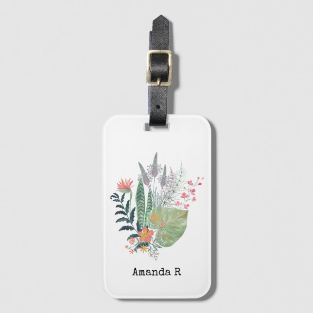 tropical Botanical floral personalized Luggage Tag (Front Vertical)