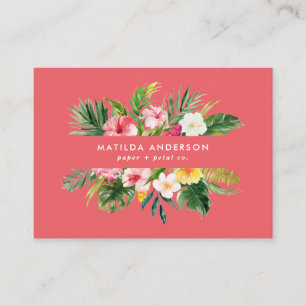 Tropical botanical floral pink modern foliage business card