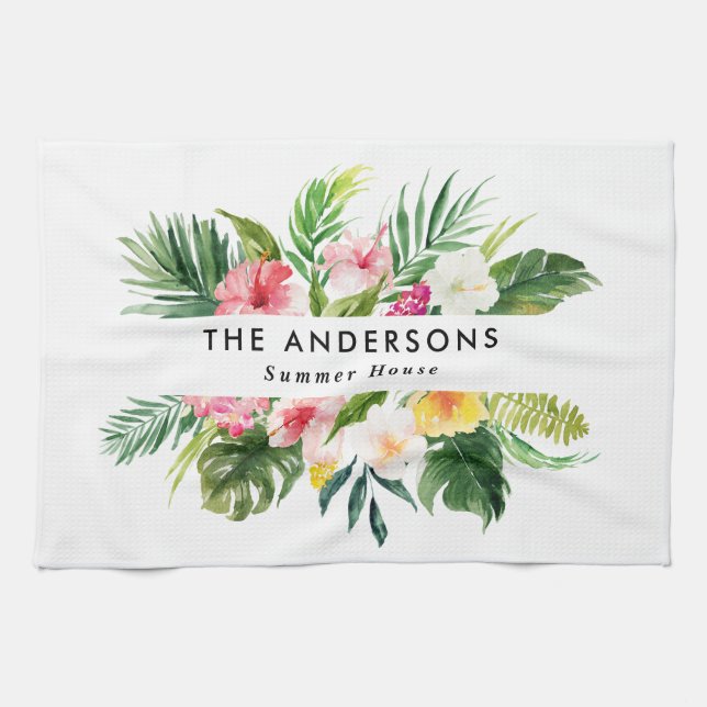 Tropical botanical floral summer vacation  kitchen kitchen towel (Horizontal)